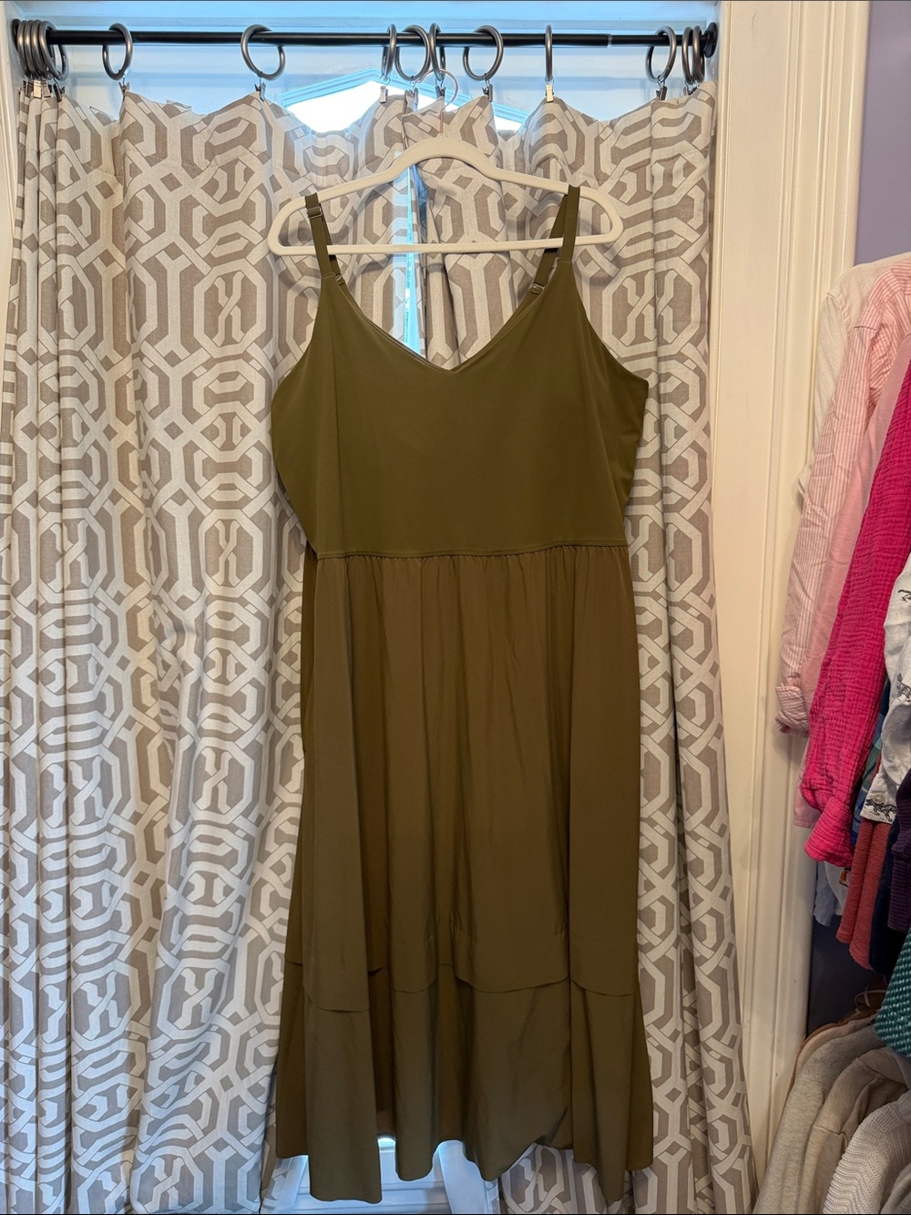 Athleta Olive Green Maxi Dress with Spaghetti Straps